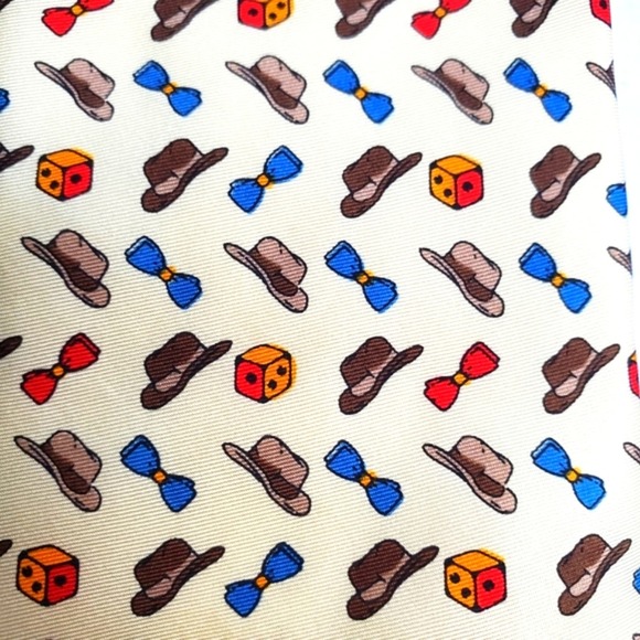 IL David by Florence Men's 100% Silk Hat Bowtie Dice Foulard Pattern Tie - Picture 3 of 8